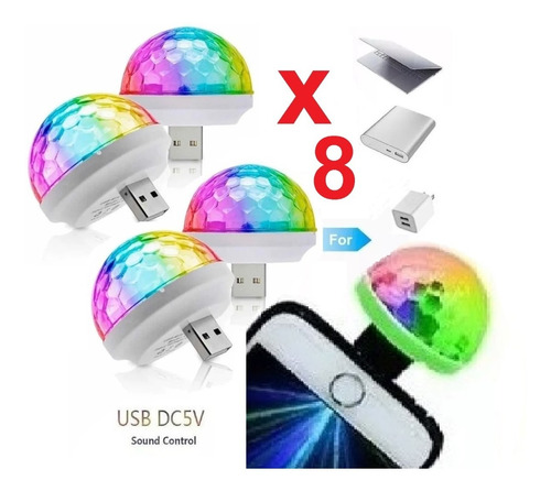 8 Luz Led Rgb Audiorítmica Bola Boliche Dj Usb Y P Celular
