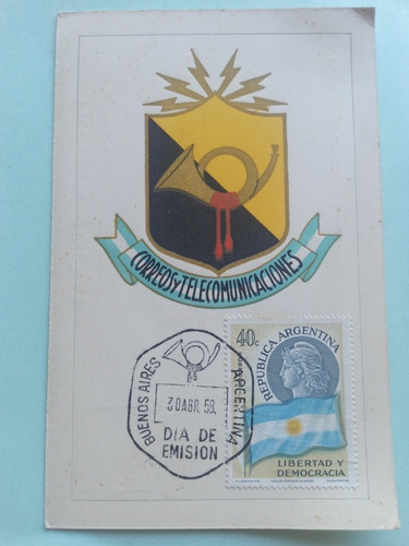 Libert Y Dem. $0,40c Postal Primer Día Correo Y Telec. 1959