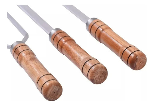 Kit 2 Espetos Alumínio Churrasqueira Churrasco Cabo Madeira