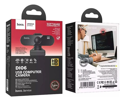 Imagen 2 de 2 de Webcam Hoco Usb Di06 2k Fullhd Con Microfono