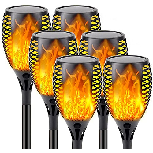 Pack Lamparas Antorchas De Llama Solares Grandes 6 Pzas Black