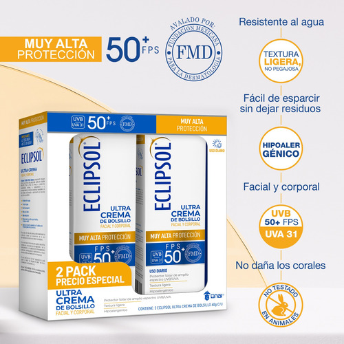 2 Pack Eclipsol Ultra Crema Fps50 Protector Solar 60g + 60g