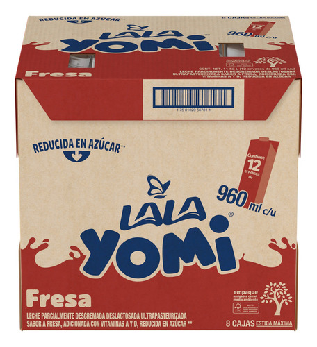 Lala Yomi Leche Sabor Fresa. Pack De 12 Pza De 960 Ml