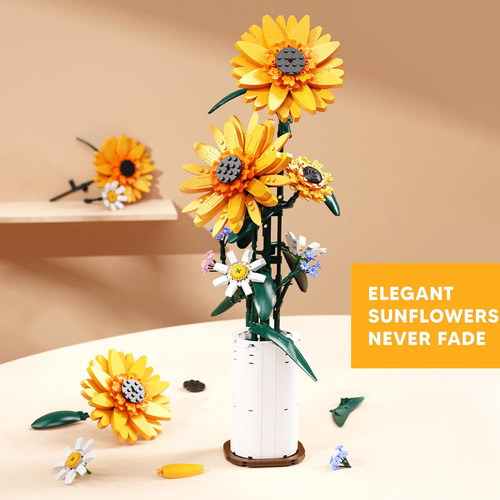 Set De Bloques De Construcción Con Forma De Girasol, Florero