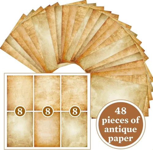 48 Sheets Vintage A4 Aged Parchment Paper - Antique, Ble-sid