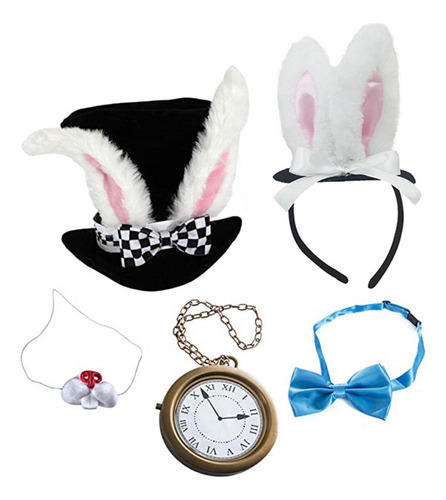 Disfraz De Conejo Blanco Top Hat Bowtie Reloj Para Mujeres