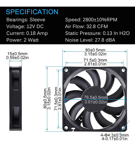 Gdstime 8 Cm 80 Mm X 80 Mm X 15 Mm 12 V Ventilador De Refrig