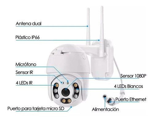 Imagen 3 de 3 de Camara Ip Wifi Exterior Domo App Audio Movimiento Nocturna