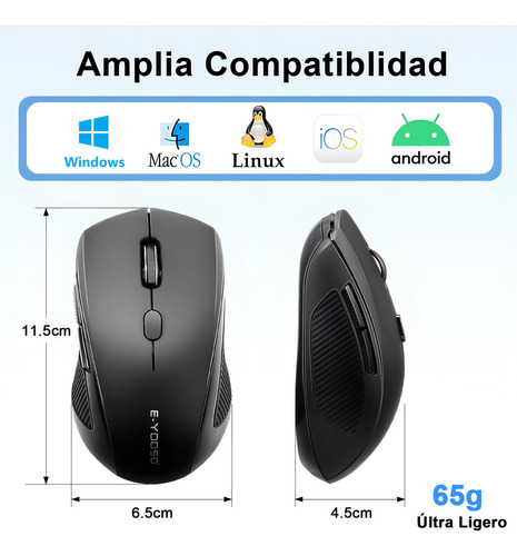 TERPORT Mouse Inalámbrico Bluetooth&2.4g Usb Con 6 Botones, 4000 Dpi Con 6 Niveles, Mouse Ergonómico F10 Pro Compatible Con Computadoras Pc, Laptops, Celulares, Tabletas, Win&mac, Ios&android