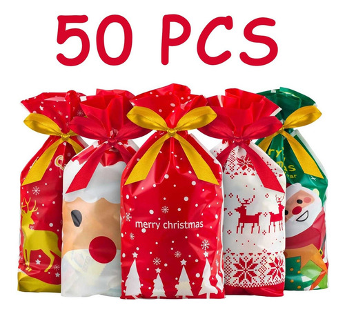 Bolsa De Dulces Navideños Bolsa Regalo Plástico Con Cordón