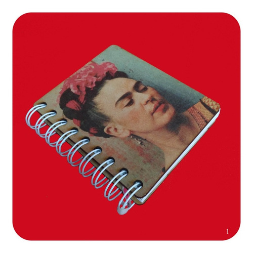 Imagen 1 de 3 de Libreta Frida Kahlo Chica Con Pasta De Madera 9x11 Cm M1 Lbt