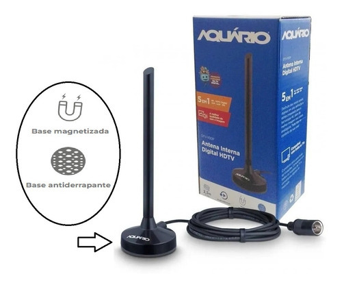 Antena De Tv Digital Aquário 5 Em 1 Vhf Uhf Fm Hdtv Dtv-100p