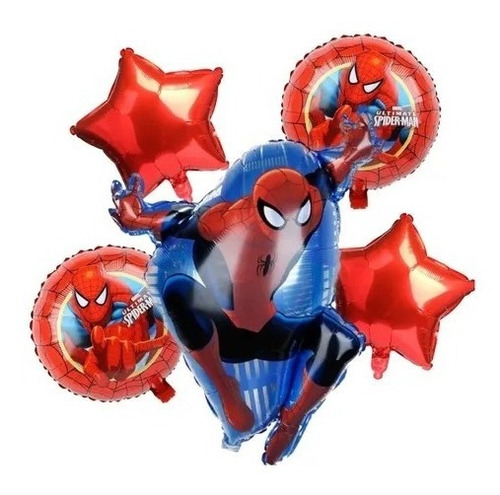 Kits 5pz Globos Metalicos De Spiderman Marvel Hombre Araña Color Kit-01