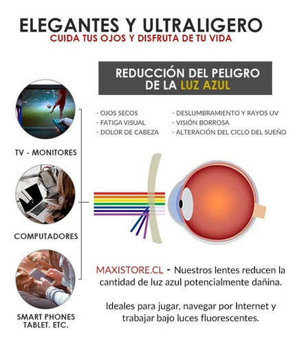 Imagen 6 de 7 de Lentes Descanso Gamer, Pc, Tv - Filtro Luz Azul 100% - Uv400