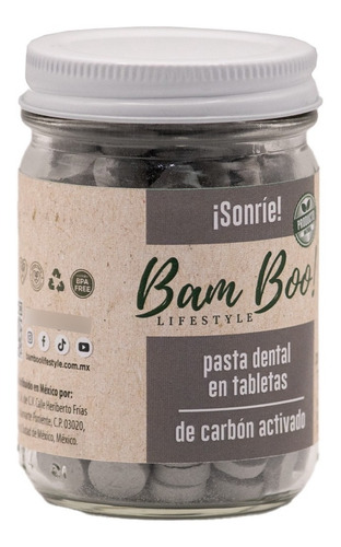 Imagen 4 de 6 de Frasco Pasta Dental Sólida Carbón Activado 75g Bam Boo!