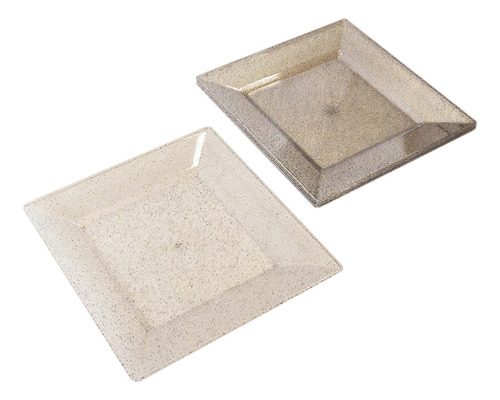 Plato Plastico Luxe Cuadrado Grande Con Glitter X 10 U Color Transparente Con Glitter Plateado