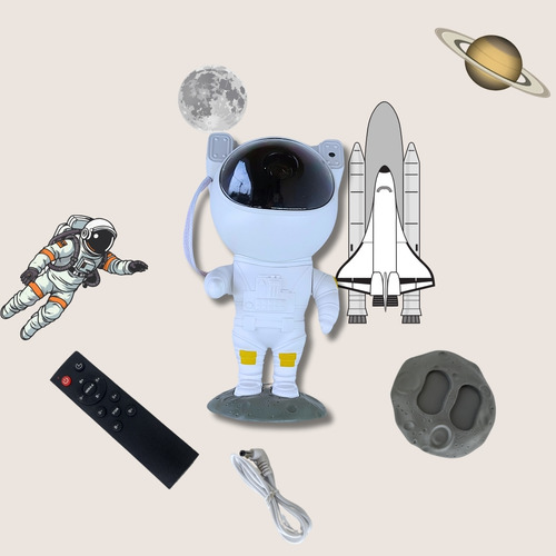 Luz Noturna De Projetor Astronauta Estrelas Galaxia Nebulosa Cúpula Branco Estrutura Branco Usb