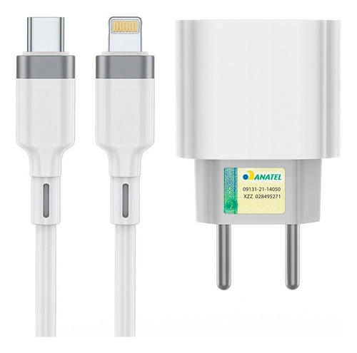 Carregador + Cabo Usb-c 20w Para iPhone 11 12 13 Pro Max Pd Cor Branco