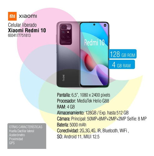 Imagen 2 de 8 de Xiaomi Redmi 10 Dual Sim 128 Gb 4 Gb Ram Carbon Gray Cuotas