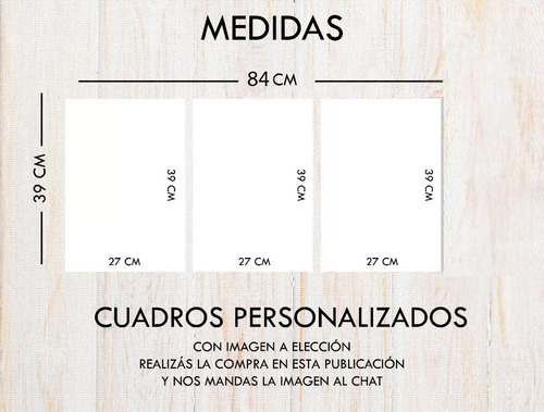 Cuadro Personalizado Tríptico 39cm X 84cm Imagen A Elección