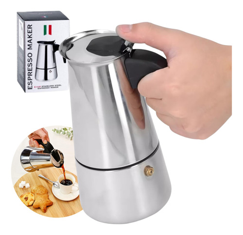 Cafetera 4 Tazas Tipo Italiana Espresso Acero Apto Fuego