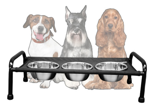 Comedero Elevado Triple Para Perro Mediano Color Negro