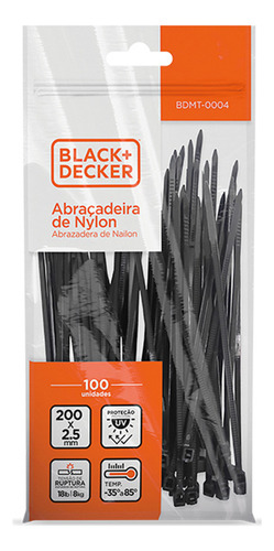 Black & Decker Abraçadeira Nylon 200x2.5 Mm Preta C/100