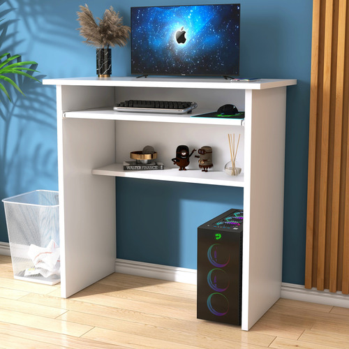 Mesa Para Computador Branca Com Suporte De Teclado Retrátil