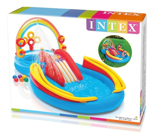 Imagen 2 de 4 de Centro De Juego Inflable Arcoiris Intex 2.97mx 1.93mx 1.35m