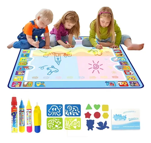 Magic Aqua Mat Alfombra Mágica De Agua Rangebow Doodle Mate | Tamaño Grande 74x49cm | 2 Rotuladores Y Plantillas | Juguete Educativo Sin Tinta