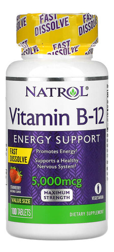 Vitamina B12, Disolución Rápida, Fresa, 5000mcg 100cp