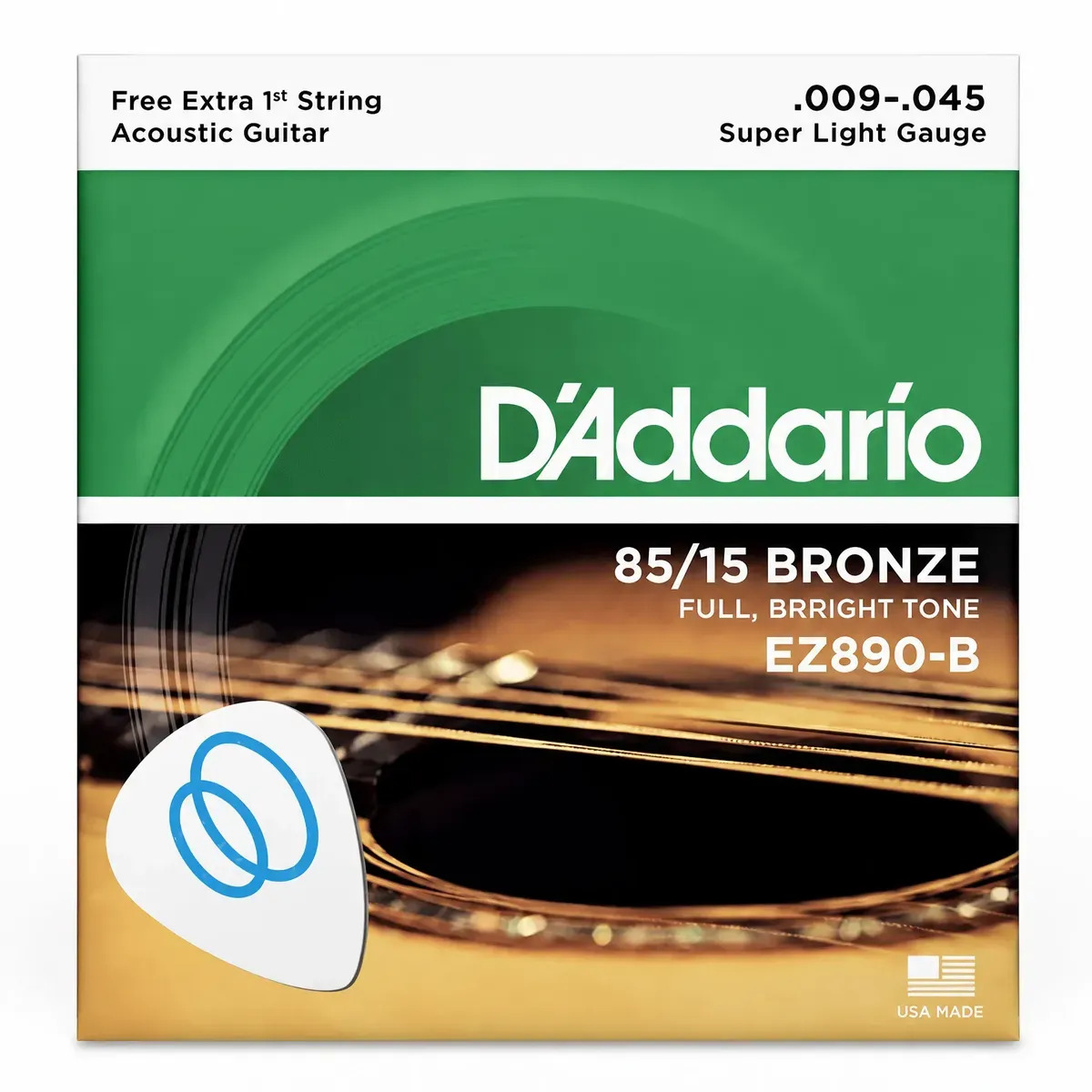 Encordoamento D'addario Violão Aço Ez890-b Calibre 009-045 Cordas Para Violão Folk Palheta Groover