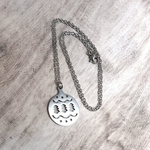 Imagen 5 de 5 de Collar Mujer Hombre Dije Esfera Árbol Navidad Acero Plata