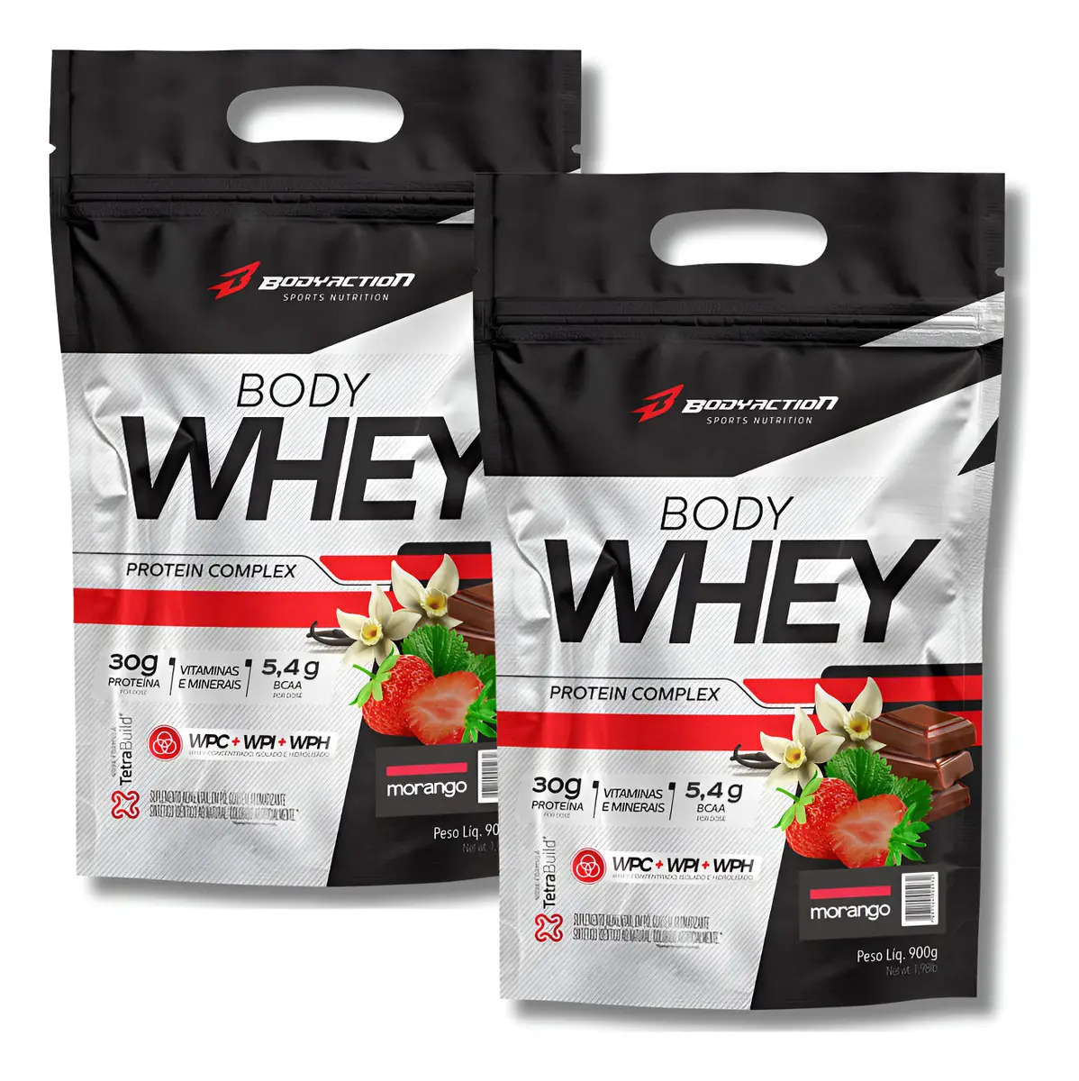 Kit 2x Body Whey Protein 900g - Body Action Sabor Morango