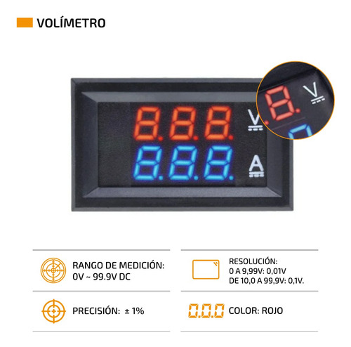 Voltimetro Amperimetro Medidor 99.9v 10a Display Rojo Y Azul