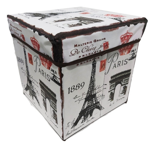 Caja Organizador Forrada Asiento Puff Vintage Hot Sale Color ParisBlanco