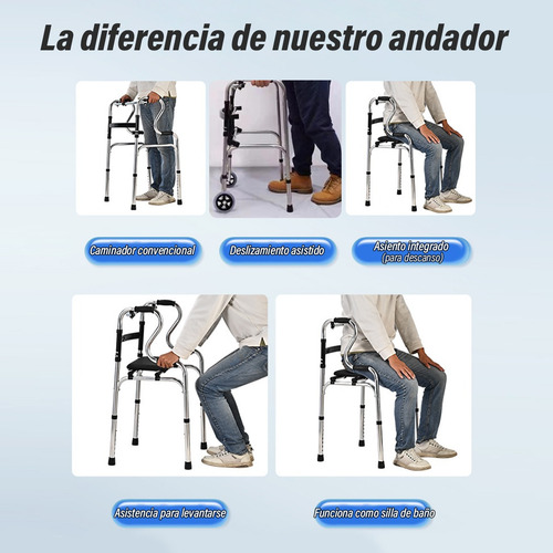 Andadera Plegable Multiuso Doble Apoyo Con Ruedas Asiento