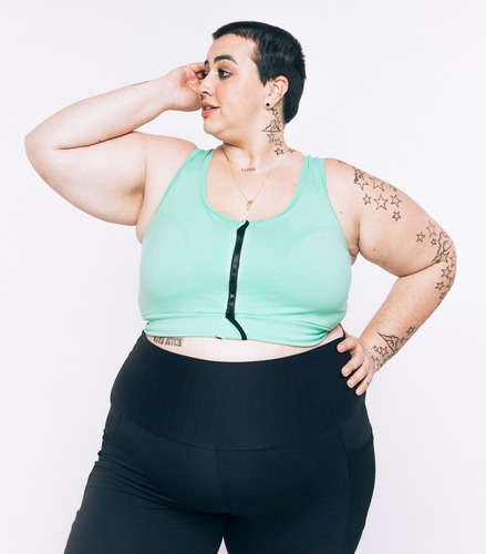 Imagem 3 de 7 de Top Plus Size Phelps Alta Sust. Poliamida C/ Zíper Verdeágua