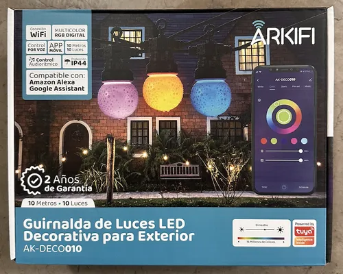 Guirnalda Led Rgb De Exterior, 10 Luces, 10 Mts, Wifi Y App