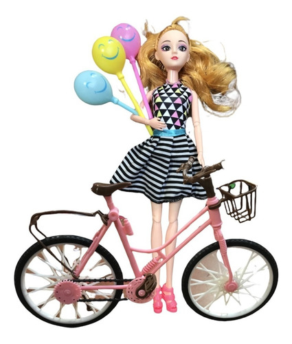 Muñeca Articulada 30cm Con Bicicleta Y Globos Muñecas Rigida