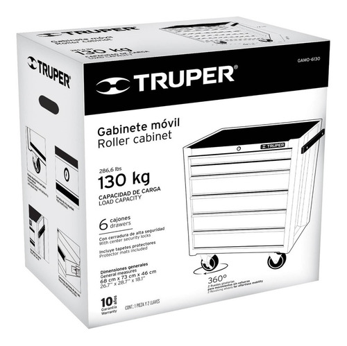 Gabinete Metálico Movil Truper 12067 6 Cajones 130 Kg Oferta