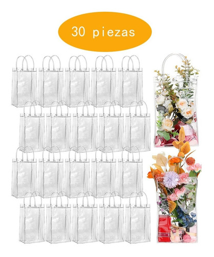 30 Bolsa Regalo Con Asa Transparente Reutilizable Decoracion