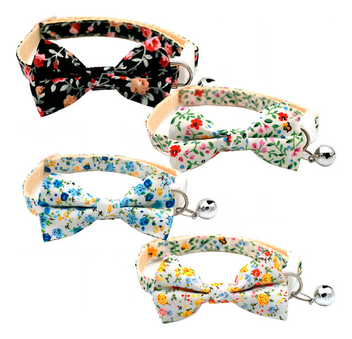 4 Collar Seguro Moño Cascabel Perro Gato Mascota Ajustable Color Blanco Mono Tamaño Del Collar S Ele-Gate