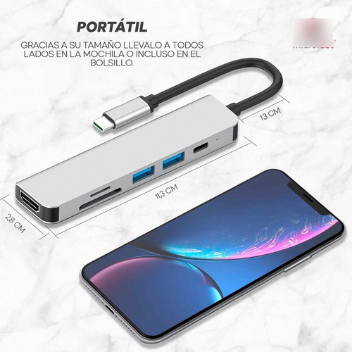 Imagen 3 de 9 de Adaptador Usb C Para Celular Macbook Pro Air Hdmi 4k 6 En 1