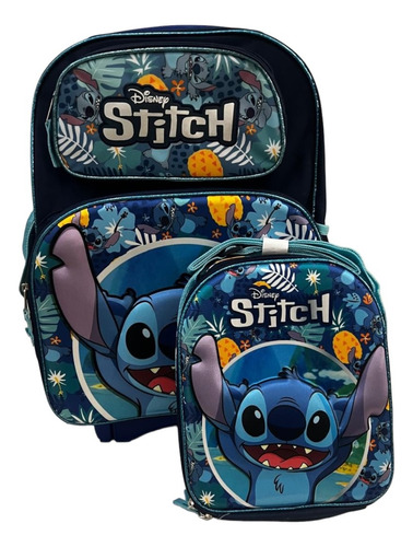 Mochila Stitch Con Lonchera Hermosa Color Celeste