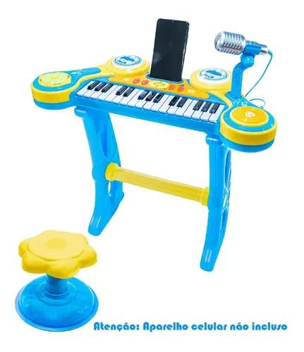 Piano Teclado Infantil C/ Microfone E Banquinho Rosa Inmetro Cor