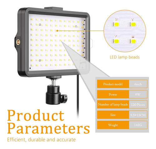 Luz Led Cuadrado 22.5cm Con Trípode 2.1m Usb Para Maquillaje Negro Blanco Cálida Neutra Y Blanca