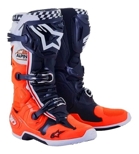 Bota Alpinestars Tech 10 Preto/vermelho Fluo/branco Promoção