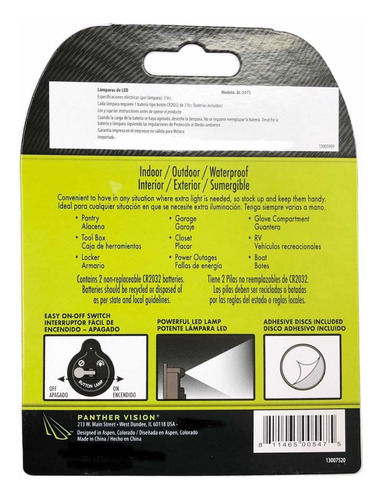 3x Mini Lámpara Botón Luz Led 6000k C/ Interruptor Encendido