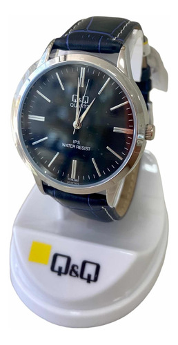 Reloj Hombre Q&q Modelo C214j332y Malla Cuero Veteada Azul